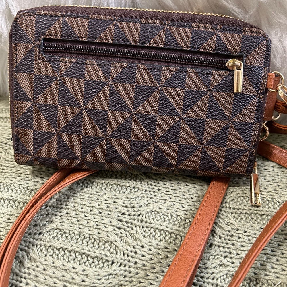 NEW Unbranded Poppy Geometric Crossbody Phone Bag with Tan Strap- Brown - Picture 5 of 8